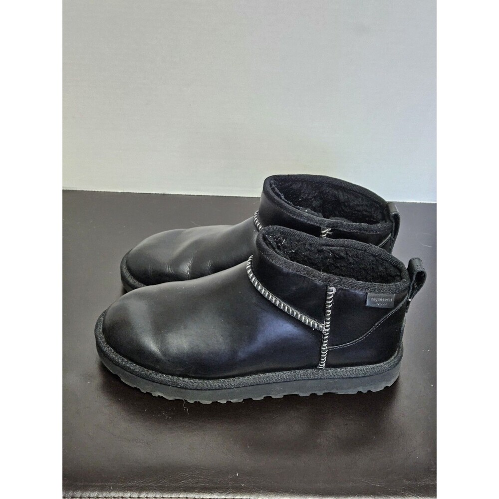 Size 8 UGG Women's Classic Ultra Mini Leather Regen Black Boots 1163490